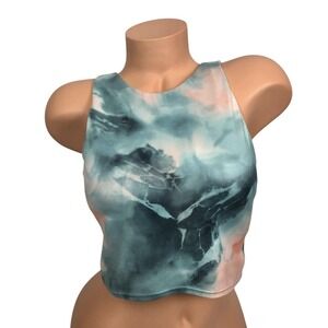 Athleta Marble Print High Neck Sports Bra - Teal, White, Pink